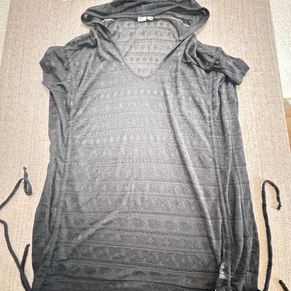 Roxy Women Black Sheer Knit Hooded Swim Cover Up Dress M M619499